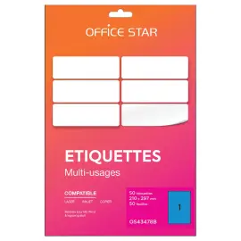 50 planches &eacute;tiquettes L210xH297mm, 50 &eacute;tiq/ bo&icirc;te, bleu 