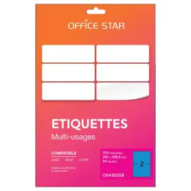 50 planches &eacute;tiquettes L210xH148mm, 100 &eacute;tiq/ bo&icirc;te, bleu 