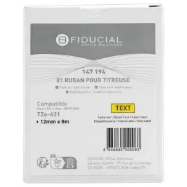 Ruban comp BROTHER TZE 631 12mm jaune impression noire 