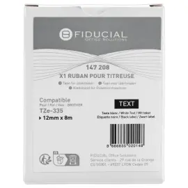 Ruban comp BROTHER TZE 335 12mm noir impression blanc 
