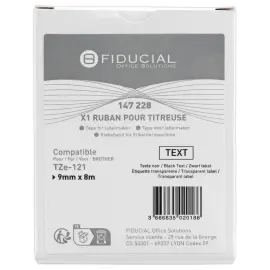 Ruban comp BROTHER TZE 121 9mm transparent impression noire 