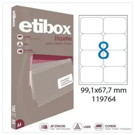 100 Planche d'&eacute;tiquettes ETIBOX coins arrondis 99.1X67.7mm 800 &eacute;tiq/bo&icirc;t 