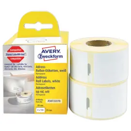 2 Rouleaux de 130 &eacute;tiquettes blanches 28x89mm pour DYMO LW 450 