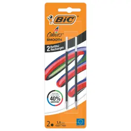 Recharge stylo bille 4 couleurs Smooth - Pointe moyenne - Noir - BIC 