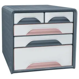Module de classement 5 tiroirs Smoove - Gris / Rose poudr&eacute; 