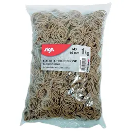 Sachet de bracelets caoutchouc &eacute;troitsSIGN 60 mm 1 kg coloris blond 