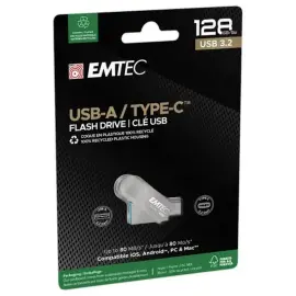 Cl&eacute; USB double connectique 2.0 USB-A/USB-C 128Go - EMTEC 