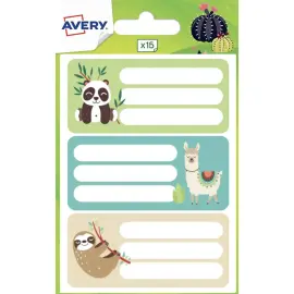 30 paquettes de 15 &eacute;tiquettes scolaires -lama et cactus - 76 x 34 mm 