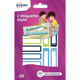 30 paquets 30 &eacute;tiquettes stylos - cama&iuml;eubleu/vert - 50 x 10 mm 