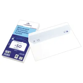 50 enveloppes blanches DL 110x220 80 g  bande silicon&eacute;e 