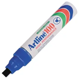 Marqueur permanent Artline 100 - Pointe biseaut&eacute;e 12 mm - Bleu - ARTLINE 