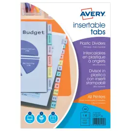 Jeu d'intercalaires en plastique AVERY pour format A4 - 8 onglets personnalisables 