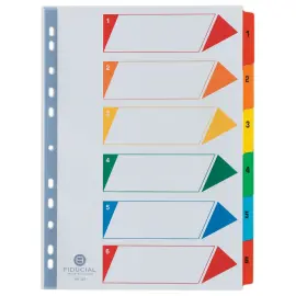 jeu d'intercalaires num&eacute;riques Readyindex AVERY - Carte blanche 180 g - A4 - 6 onglets plastifi&eacute;s multicolores 