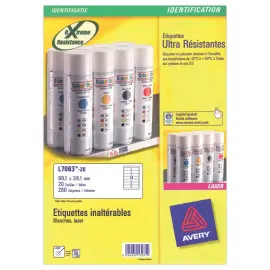 Bo&icirc;te de 20 planches de 14 &eacute;tiquettes blanches ultra r&eacute;sistantes - 99,1 x 38,1 mm - AVERY 
