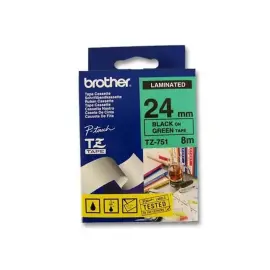 Ruban pour titreuse TZ 24mm - Noir/vert - Brother 