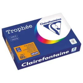 Ramette de papier couleur fluorescente A4 - Troph&eacute;e 80g - Orange Fluo - CLAIREFONTAINE 