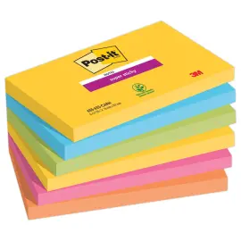 6 Blocs de 90 notes repositionnables Super Sticky - Assortis - 7,6 x 12,7 cm - POST-IT 