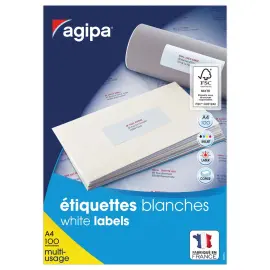 100 Planches d'&eacute;tiquettes A4 multi-usages soit 2100 &eacute;tiquettes blanches 