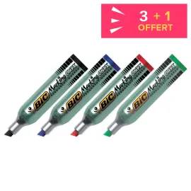 3 Minis marqueurs Marking Onix 1481 + 1 offert - Permanent - Pointe biseau - Bleu - BIC 