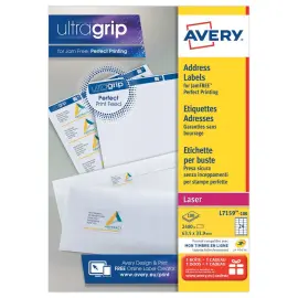 100 Planches de 24 &eacute;tiquettes adresses blanches pour imprimantes laser - 63,5 x 33,9 mm - AVERY 