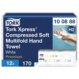 12 Essuie-mains interfoli&eacute;s doux compress&eacute;s Xpress - Blanc - TORK 