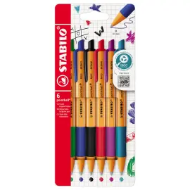 6 Stylos-billes pointball - Pointe moyenne - Coloris assortis - STABILO 