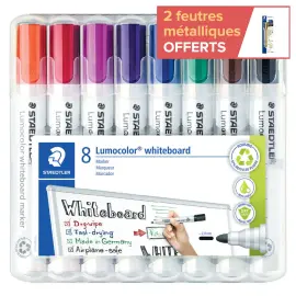 8 Marqueurs effa&ccedil;able &agrave; sec - Pour tableau blanc - Pointe ogive - STAEDTLER 