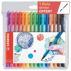 15 stylos-feutres pointMax - Pointe moyenne - Encre eau - Coloris assorti - STABILO 
