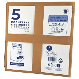 5 pochettes r&eacute;utilisables kraft 250x350x50 120g 