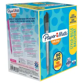 100 Stylos bille r&eacute;tractables Inkjoy 100 RT - Pack &eacute;conomique ( 80+20 gratuits) - Noir - PAPER MATE INKJOY 