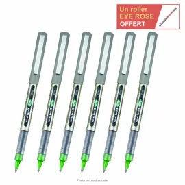 6 Stylos roller pointe m&eacute;tal Eye 157 - &Eacute;criture moyenne - Vert - UNI-BALL 