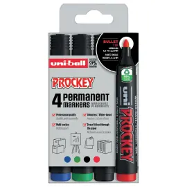 4 Marqueurs permanents - Pointe ogive 2 mm - Coloris assortis - Uni Ball 