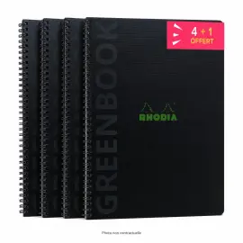4 Cahiers polypropyl&egrave;ne recycl&eacute; + 1 offert - 160 pages-  A4+ 5x5 - Noir - Rhodia 