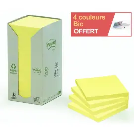 16 Notes repositionnables recycl&eacute;es - 76 x 76 mm - Lot de 16 - Post-It 