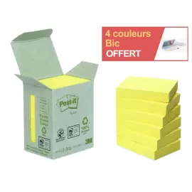 24 Blocs de notes repositionnables recycl&eacute;es - 3,8 x 5,1 cm - Jaune - Post-It 
