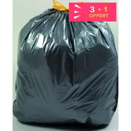 3 rouleaux de 25 sacs poubelle &agrave; liens coulissants + 1 rouleau offert - 50 L - Fiducial 