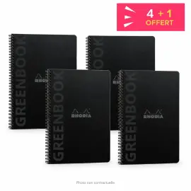 4 Cahiers Rhodia polypropyl&egrave;ne recycl&eacute; + 1 offert - 160 pages A5+ Lign&eacute; - Noir 