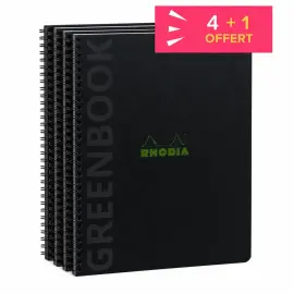 4 Cahiers Rhodia polypropyl&egrave;ne recycl&eacute; + 1 offert - 160 pages A4+ Lign&eacute;. Noir 