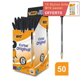 50 Stylos bille Cristal - &Eacute;criture moyenne - Noir - BIC 