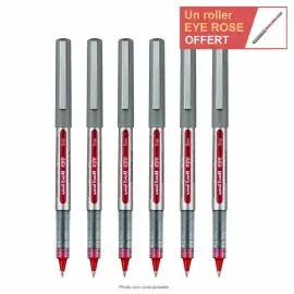 6 Stylos roller pointe m&eacute;tal Eye 157 - &Eacute;criture moyenne - Rouge - UNI-BALL 