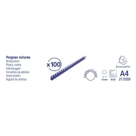 Boite 100 reliures spirales plastique 10mm - Noir - EXACOMPTA 