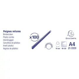 Boite 100 reliures spirales plastique 16mm - Noir - EXACOMPTA 