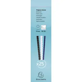 Boite 25 reliures spirales plastique 16mm - Blanc - EXACOMPTA 