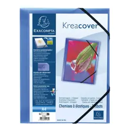 Chemise &agrave; &eacute;lastiques 3 rabats polypropyl&egrave;ne opaque Krea Cover - A4 - Bleu - EXACOMPTA 