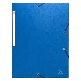 Chemises &agrave; &eacute;lastiques carte lustr&eacute;e 3 rabats monobloc - Bleu - EXACOMPTA 