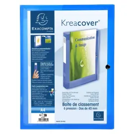 Boite de classement &agrave; pression Dos 40mm polypropyl&egrave;ne chromaline 7/10e Krea Cover - Bleu - EXACOMPTA 