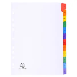 Intercalaires Imprim&eacute;s mensuels carte blanche 160 g - 12 positions - A4 - Blanc - Exacompta 