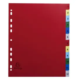 Intercalaires imprim&eacute;s num&eacute;riques polypropyl&egrave;ne 12/100e - 12 positions - A4 Maxi - Assorties vives - EXACOMPTA 