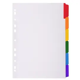 Intercalaires carte blanche 160 g avec onglets couleurs renforc&eacute;s - 6 positions - A4 - Blanc - Exacompta 