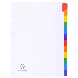 Intercalaires carte blanche 160 g avec onglets couleurs renforc&eacute;s - 12 positions - A4 - Blanc - Exacompta 